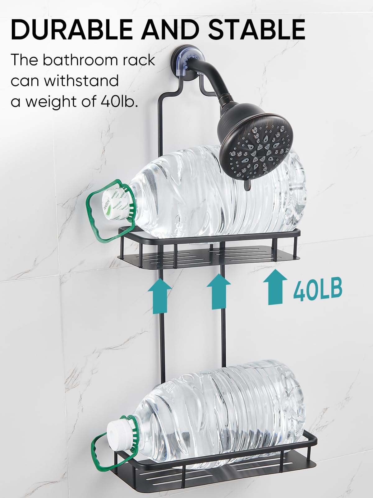 Cobbe Anti-Swing Shower Caddy Hanging With 4 Hooks For Towels/Sponge, No Drilling Bathroom Organizers And Storage Racks For Bath
